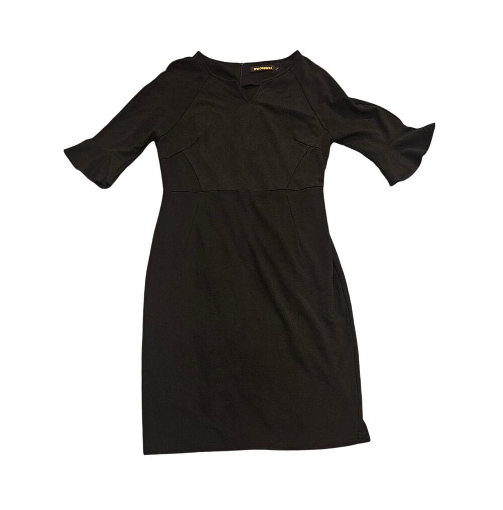 Woosunze Size Large Black Half Sleeve Zip Closure Dress